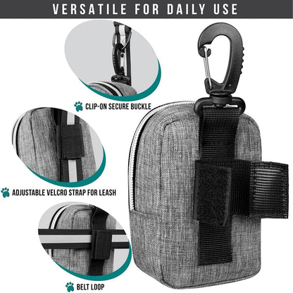 PetAmi Dog Poop Bag Holder for Leash, Dog Pet Waste Bag Dispenser For Poop With Clip, Doggy Puppy Walking Accessories Travel Camping, Dog Treat Pouch Supplies Must Have With Dog Bag Roll, Light Gray