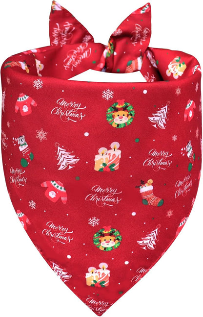 Christmas Dog Bandana for X-Large Dogs - Reversible Santa Snowman Print Scarf - Soft, Quick-Dry Pet Neckwear for Holiday Photos & Gifts