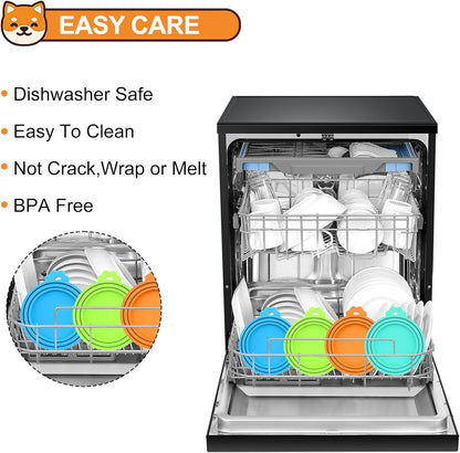 2 Pack Pet Food Can Covers, Silicone Universal Can Lids for Dog & Cat Food, BPA Free, One Fit Most Standard Size Can Lids Top Orange/Blue