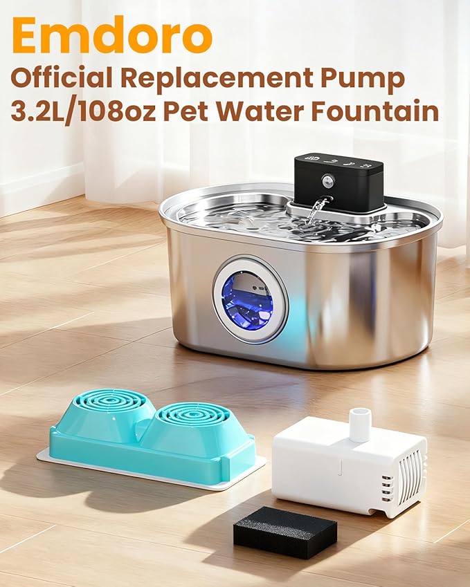 Cat Water Fountain Water Pump - Ultra Quiet Replacement Pump for 3.2L/108oz Cordless Cat Fountain Automatic Pet Water Dispenser