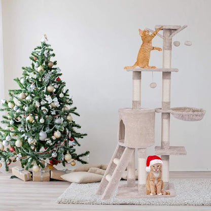 Tangkula 56 Inch Cat Tree - Multi-Level Cat Tower Condo with Sisal Scratching Post and Ladder, Large Cat Playground for Indoor Cats