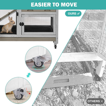 Rabbit Hutch Indoor for 2-4 Rabbits & Guinea Pigs，Bunny Cage with Slide-Out Plastic Trays，Wooden Small Animal Cage for Rabbits, Bunnies, and Guinea Pigs (Light Brown)