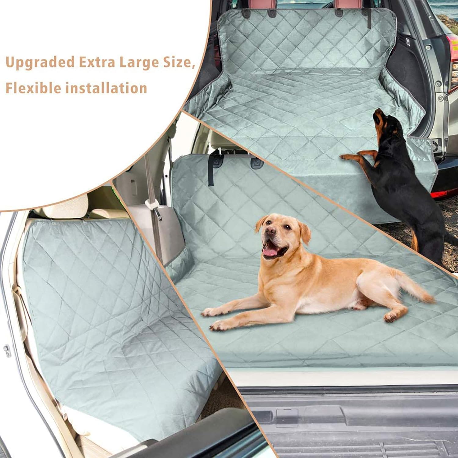 F-color SUV Cargo Liner for Dogs, Water Resistant Pet Cargo Cover Dog Seat Cover Mat for SUVs Sedans Vans with Bumper Flap Protector, Non-Slip, Large Size Universal Fit, Grey - Pawvie