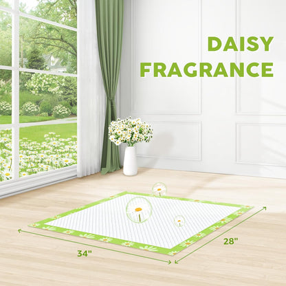 CROCI Pee Pads for Dogs 28x34in Daisy Pattern, Puppy Pads with Adhesive Tabs Super Absorbent Up to 8 Cups, Disposable (40 Counts)