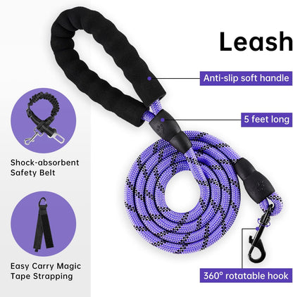 IVY&LANE No Pull Dog Harness for Small Dogs, Dog Vest Harness with Leash, Safety Belt and Storage Strap, Fully Adjustable Harness, 360° Reflective Strip, Soft Handle (Purple, S)