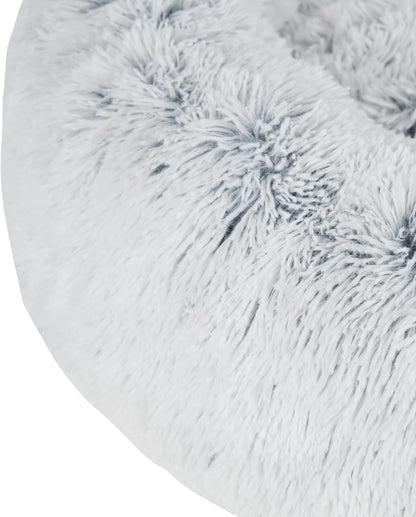 Best Pet Supplies Round Donut Dog Bed with Plush Faux Fur Fabric, Calming, Anti-Anxiety Cushion for Indoor Pets, Slip-Resistant Base, Soft Ergonomic Support - Light Warm Gray, 20x20x6''