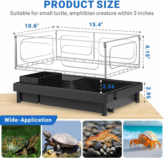 GOZILLA Small Turtle Tank with Adjustable Lamp, Acrylic Turtle Tank Starter Kit, Reptile Habitat and Terrarium with Multi-Functional Areas for Tortoise, Crab, Crayfish, Small Reptile.(Tank+Lamp) - Pawvie