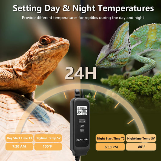 5.5 Inch Day-Night Thermostatic Reptile Heat Light Fixture - Heat Lamp Temperature Controller for Bearded Dragons, Snakes & Lizard – Bulb Not Included (Max 100W)