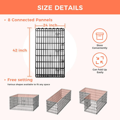 Foldable Dog Playpen 42" Height 8 Panels Metal Exercise Pen with Door - Indoor/Outdoor Dog Play Pen for Medium-Large Dogs, Portable Pet Fence for Yard Garden Camping, Black