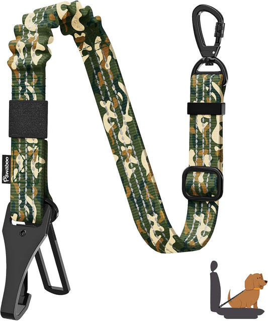 Pawaboo Dog Seatbelt for Car, 3-in-1 Dog Seat Belt Bungee, Shockproof Dogs Tether with Buckle&Hook Latch, Adjustable Reflective Dogs Cars Harness Leash with 360° Lockable Buckle, Army Green Camouflage
