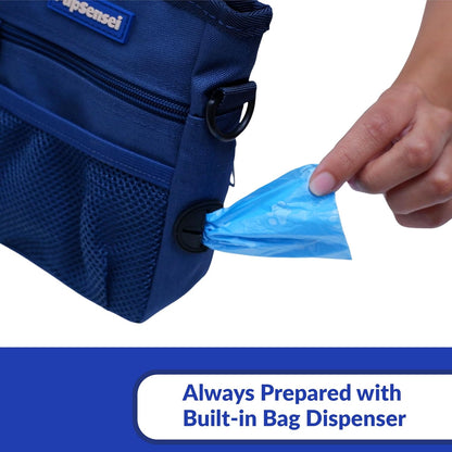 Dog Treat Pouch, Durable Oxford Polyester, No-Spill Magnetic Closure, Treat Pouches for Pet Training with Metal Clip, Waist Belt, Adjustable Strap, Poop Bag Dispenser (Navy Blue)