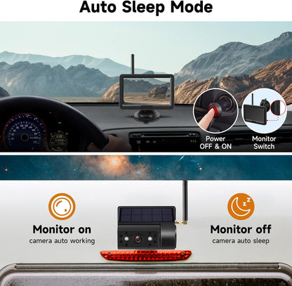 Magnetic Solar Wireless Backup Camera with 5” HD Monitor No Wiring Rechargeable Battery IP68 IR Night Vision Rearview Camera System for Car RV Truck 5th Wheels Skid Steer Horse Trailer Hitch Camera