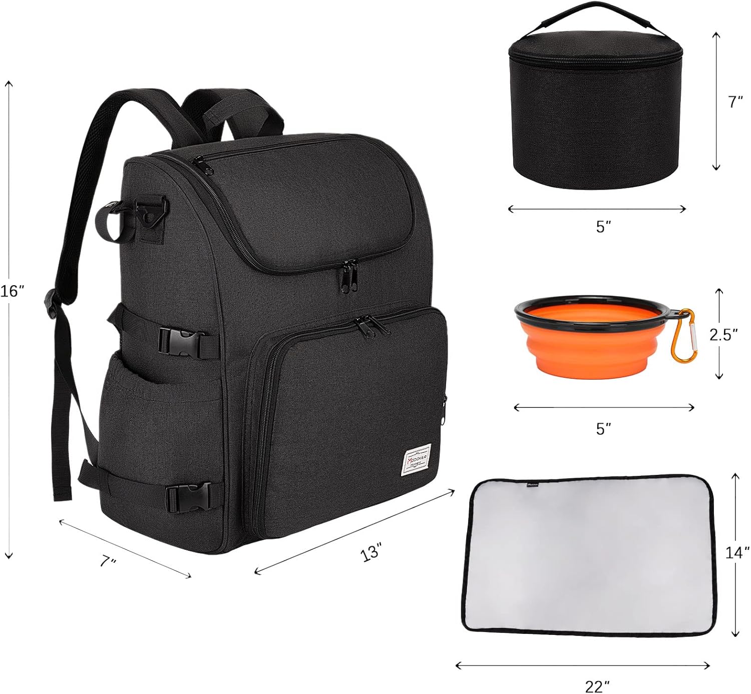 Modoker Dog Travel Bag Backpack, Airline Approved Pet Accessories Organizer for Dog and Cat with Shoulder Strap, 2 Dog Food Storage Containers, 2 Collapsible Dog Bowls,1 Pet Mat, Black - Pawvie
