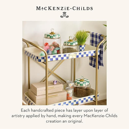 MACKENZIE-CHILDS Enamel Pet Bowl, Cute Cat and Dog Bowl for Food and Water, Medium, Green-and-White Emerald Check