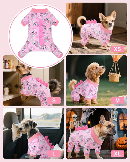 CuteBone Dinosaur Costume Dog Pajamas, Stretchy Spandex Crystal Velvet Sleepwear Coat for Small Dogs, Soft & Warm Pet Outfit Clothes for Cold Weather, Cozy Pullover Design COSP09XS