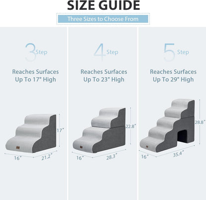 Dog Stairs for Couch Sofa and Chair, 3-Step Dog Steps for Small Dogs and Cats, Non-Slip Indoor Pet Step, Light Grey - Pawvie