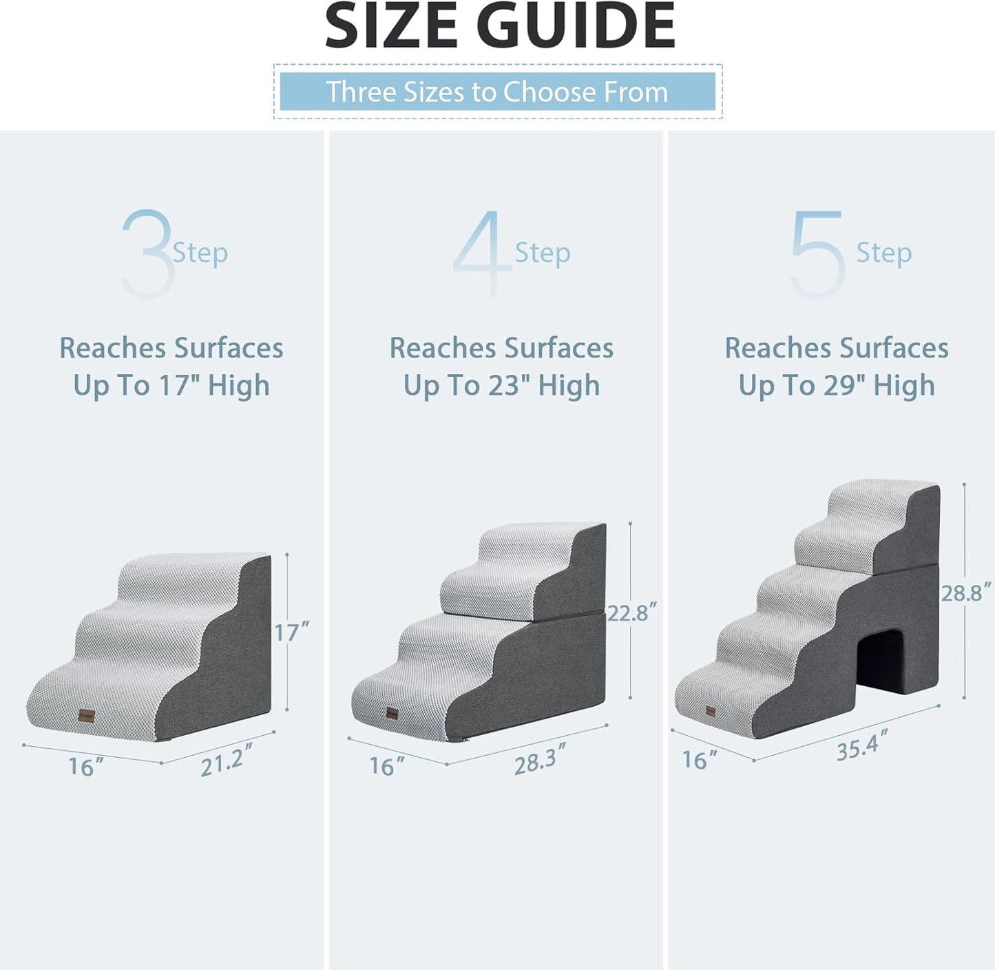 Dog Stairs for Couch Sofa and Chair, 3-Step Dog Steps for Small Dogs and Cats, Non-Slip Indoor Pet Step, Dark Grey - Pawvie