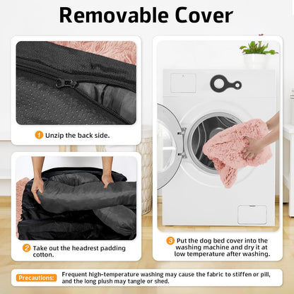 GGIB Calming Dog Bed Fluffy Plush Dog Mat for Furniture Protector with Removable Washable Cover for Large Medium Small Dogs and Cats (Small(35x31x5),Pink)