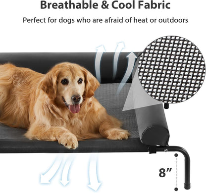 RRPETHOME Large Elevated Cooling Dog Bed, Raised Dog Cot Beds for Large Dogs, Elevated Outdoor Pet Cot, Chew Proof Portable Cooling Pet Cot with Skid-Resistant Feet and Breathable Mesh