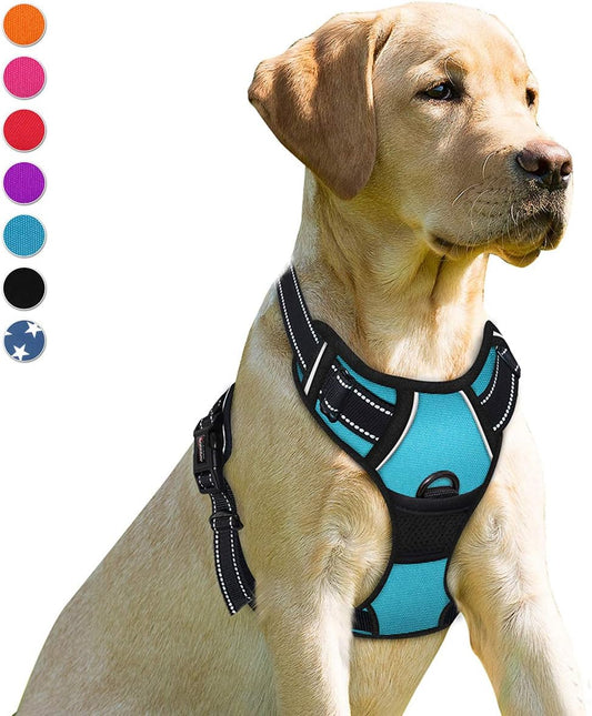 BARKBAY No Pull Dog Harness Front Clip Heavy Duty Reflective Easy Control Handle for Large Dog Walking(Blue,M)