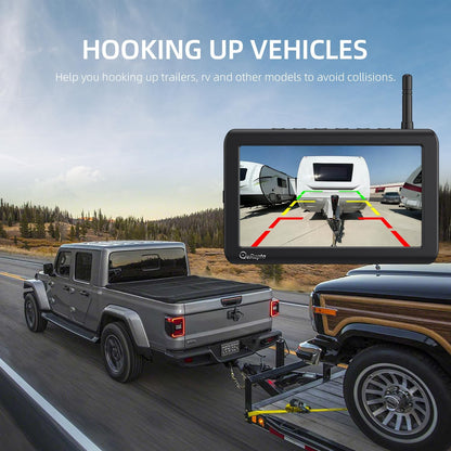 eRapta Magnetic Wireless Backup Camera Kit with HD1080P 7” DVR Monitor, Dual RV/Trailer/Truck/Tractor Cameras Wireless System, No Wiring, 9600mAh Rechargeable Battery, IR Night Vision-ACT702