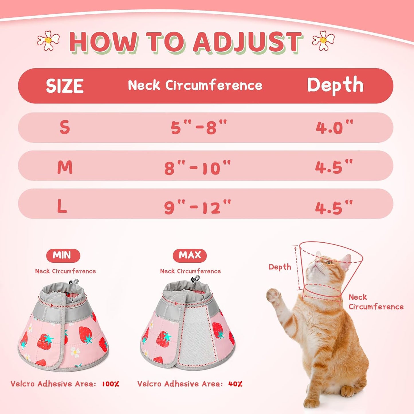 Cat Cone Collar Soft to Stop Licking, Adjustable, Foldable Lightweight Kitten Cones After Surgery Recovery for Cats & Kittens, Cat Cone Alternative (Pink, M)