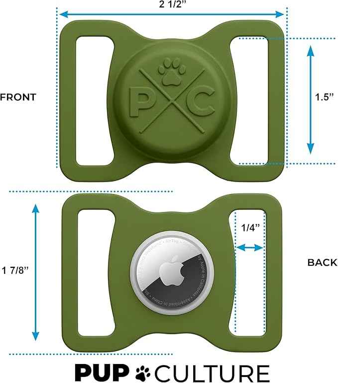 Pup Culture AirTag Dog Collar Holder, Extra-Durable, Lightweight, and Protective AirTag Case for Dog Collar - Track Your Pet Using an Apple AirTag - Dog Collar AirTag Holder- Green 1.5 Inch Collar
