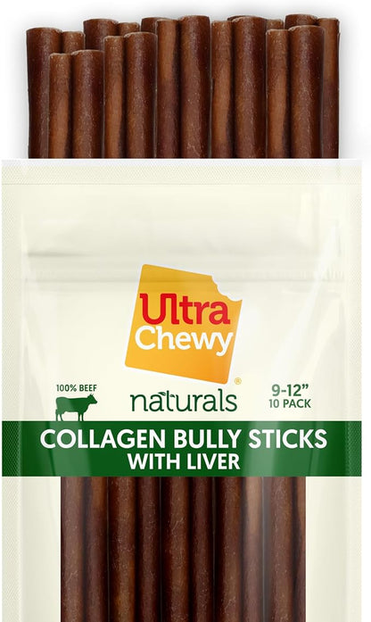 Ultra Chewy Collagen Sticks 9-12 inches (10 Pack) – Long Lasting Odor-Free, All-Natural Dog Chews – Rawhide & Bully Stick Alternative