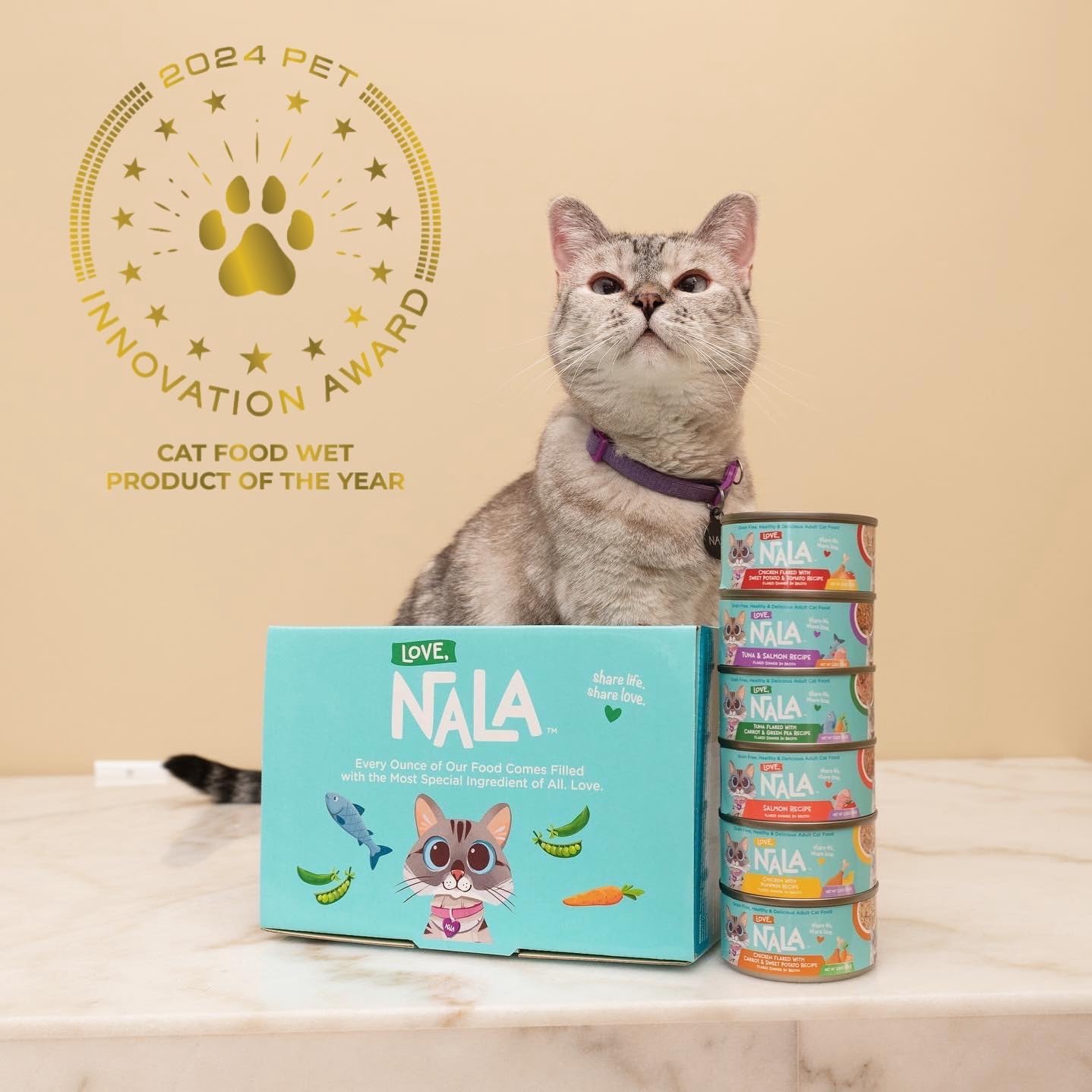 LOVE, NALA - Natural Adult Cat Wet Food - FLAKED Variety Pack - Salmon, Tuna, Chicken - Grain Free, Non-GMO, Lean Protein, Omega 3, Digestive Fiber Blend, Added Minerals & Vitamins - 12 Pack