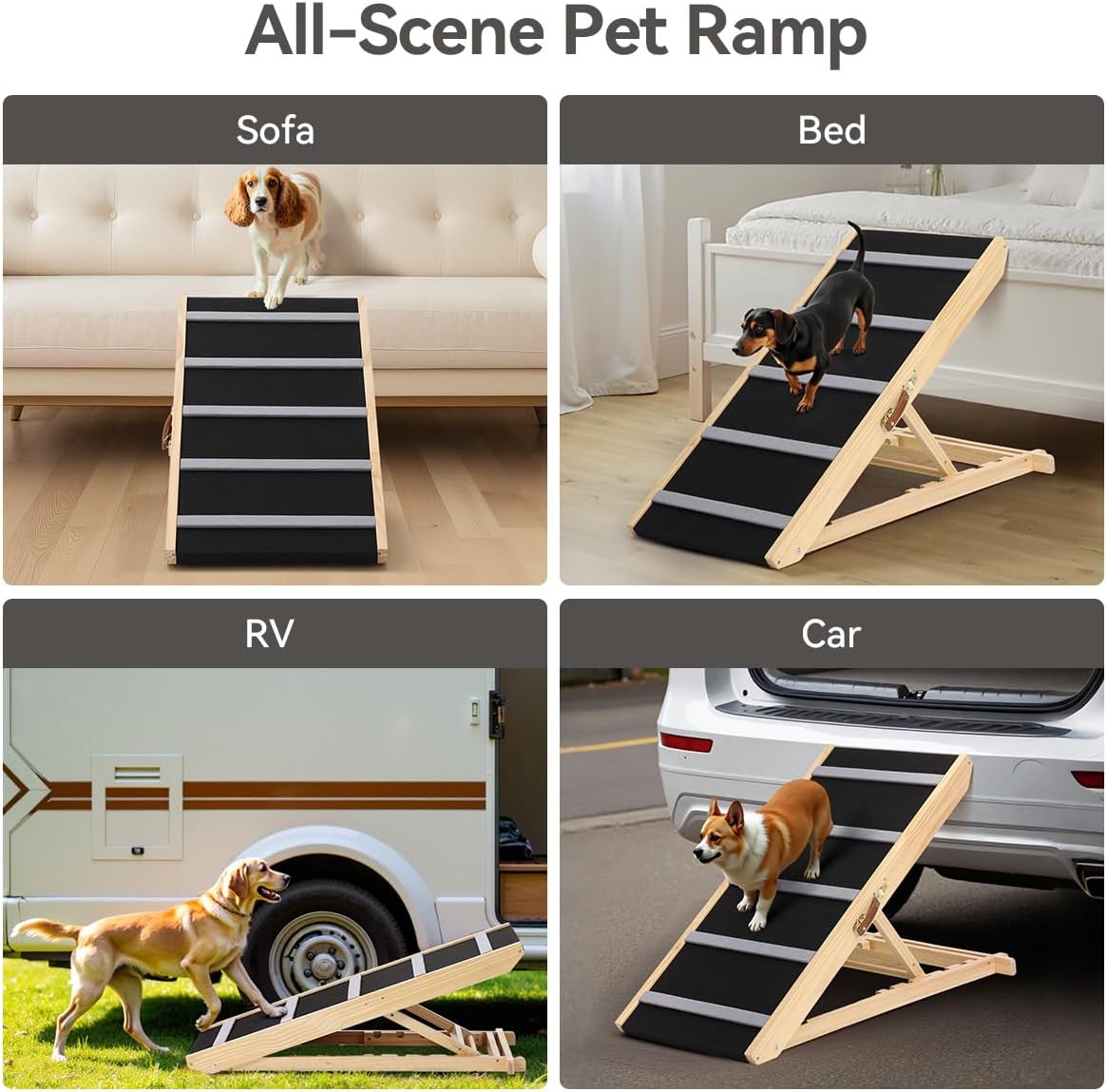 PawGiant Portable Dog Ramp for Bed, 39.4" L x 16.9" W Extra Wide Wooden Pet Ramp for Large Small Dogs, 5 Adjustable Heights from 14.5" to 26.3", Foldable Dog Ramp for Car Couch, Hold Up to 200LBS - Pawvie