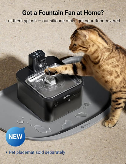 DownyPaws Cat Water Fountain Stainless Steel Cordless, 84oz/2.5L Fursink Wireless Pet Water Fountains for Cats Indoor, Battery Operated Cat Drinking Fountain, BPA-Free, Black with 6 Filters