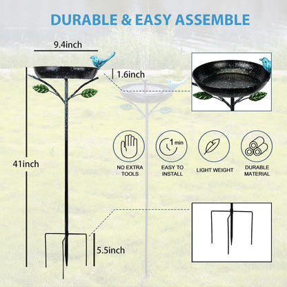 Bird Baths for Outdoors, 41 Inch Tall Birdbath with Stake, Metal Bird Baths & Feeder with 9.4" Bowl & Decorative Cast Iron Bird for Outside Garden Yard Decor