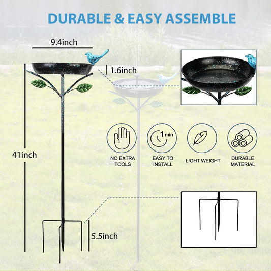 Bird Baths for Outdoors, 41 Inch Tall Birdbath with Stake, Metal Bird Baths & Feeder with 9.4" Bowl & Decorative Cast Iron Bird for Outside Garden Yard Decor