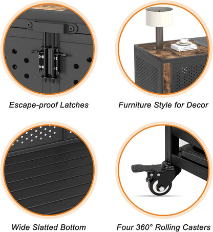 48" Heavy Duty Dog Crate Furniture for Extra Large Dogs, Enclosed Design with 0.5 inch Holes, Indestructible Metal Kennel for High Anxiety Dogs, Chew Proof Pet Cage House Indoor, Brown