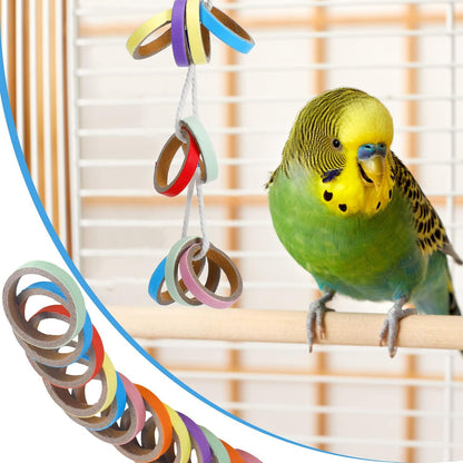 Jenaai 24 Pcs Chew Bagels Bird Toys for Parrots 2.4 Inch Wood Bird Chew Toys Colorful Cardboard Foraging Chew Foot Wooden Training Toy for Cockatiels Cockatoos Macaws and Similar Sized Pet Birds