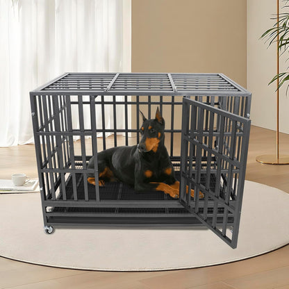 Confote 48" Heavy Duty Dog Crate Cage Kennel Metal Pet Crate Cage Indoor Outdoor Pet Kennel for Large Dogs with Removable Tray, Double Door