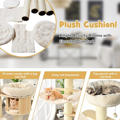 PETSITE 68.5" Tall Cat Tree, Multi-Level Modern Cat Tower with Sisal Scratching Posts, Top Perch, Cat Condo, Hammock, Jingling Balls, and Washable Cushions, Cat Tree Tower for Indoor Cats Large Adult