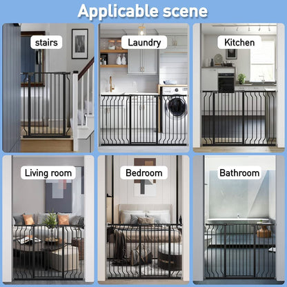 WAOWAO Extra Tall 40.55" Baby Gate 29.92-63.38" Wide Pressure Mounted Walk Through Swing Auto Close Safety Black Metal Toddler Child Dog Pet for Indoor Stairs,Doorways,Kitche