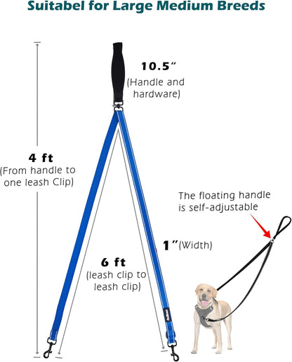 PetBonus Two Point Control Dog Leash, Works with No Pull Harnesses, No Tangle Dog Training Leashes, No Pull Padded and Reflective Walking Lead, Converts to Single Leash for Medium Large Dogs (Blue)