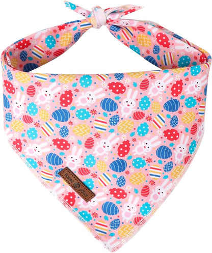 Lionet Paws Easter Dog Bandana for Medium Large Dogs,Colorful Egg Kerchief Washable Dog Triangle Bibs Rabbit Pink Scarf for Girl or Boy Gift
