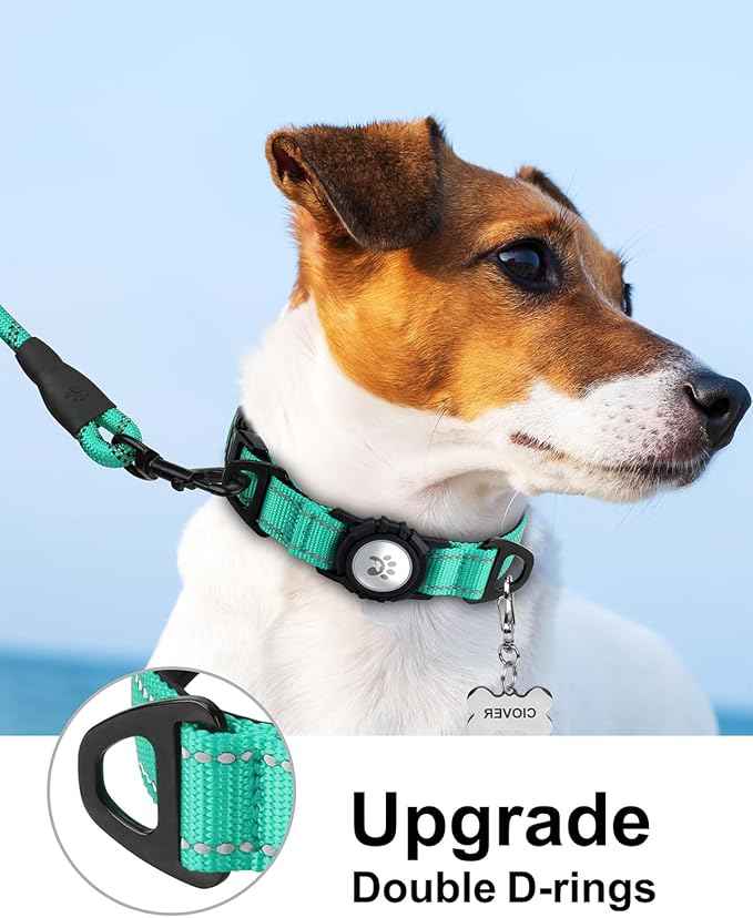 TagME Airtag Dog Collar,Waterproof Reflective Pet Collar with Airtag Holder,Soft Padded and Double D-Rings for Small Dogs,Turquoise