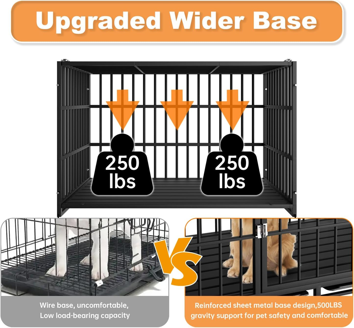48 Inch Heavy Duty Dog Crate with Wheels,Indestructible Escape-Proof Dog Kennel with Locking Latch and Double Door,Extra Large XL XXL Crate Indoor for Large and Medium Dog with Removable Tray