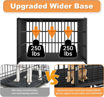 48 Inch Heavy Duty Dog Crate with Wheels,Indestructible Escape-Proof Dog Kennel with Locking Latch and Double Door,Extra Large XL XXL Crate Indoor for Large and Medium Dog with Removable Tray