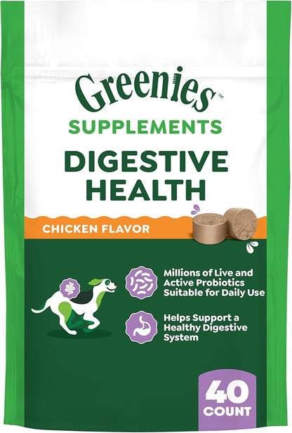 Greenies Supplements Digestive Health Probiotics for Dogs, Dog Probiotic Supplements, Chicken Flavor, 7.8 oz. Pouch of 40 Count