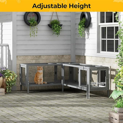 COZIWOW Wooden Cat Play Tunnel with Platforms – Configurable Window Catio, Multi-Combination Extendable Cat Run & Small Pet Play Enclosure for Indoor/Outdoor Use