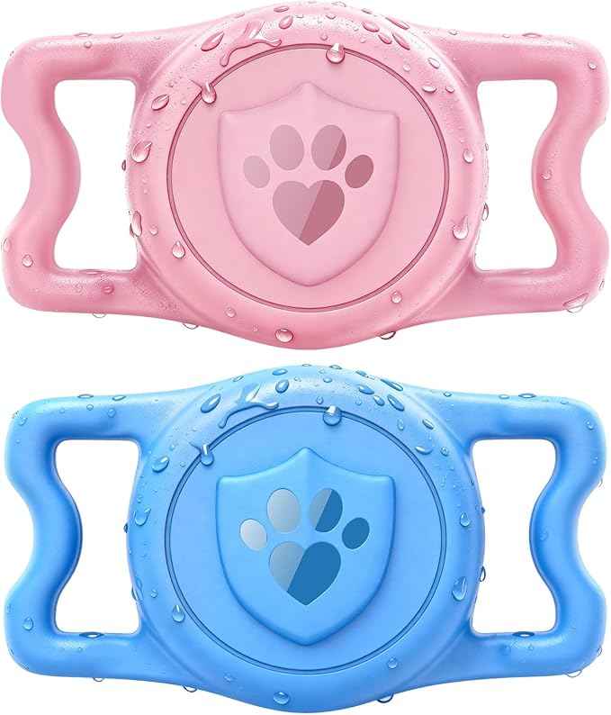for Airtag Dog Collar Holder – (2 Pack) IP68 Waterproof Dog Air Tag Holder for Dog Collar, Anti-Lost & Durable Silicone Case, Compatible with Apple AirTags (Pink & Blue)