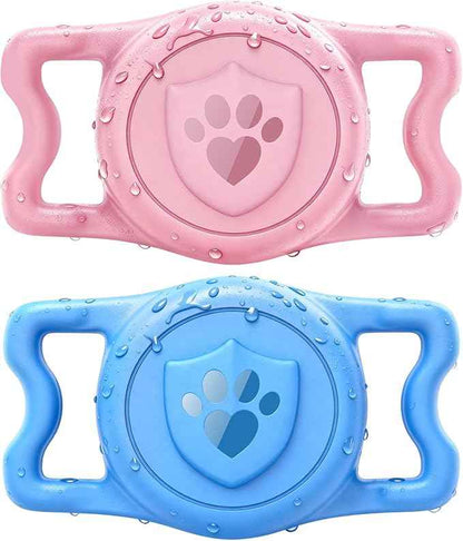 for Airtag Dog Collar Holder – (2 Pack) IP68 Waterproof Dog Air Tag Holder for Dog Collar, Anti-Lost & Durable Silicone Case, Compatible with Apple AirTags (Pink & Blue)