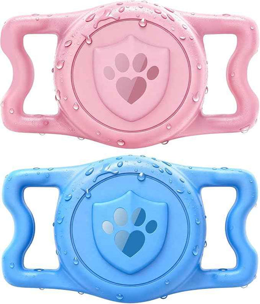 for Airtag Dog Collar Holder – (2 Pack) IP68 Waterproof Dog Air Tag Holder for Dog Collar, Anti-Lost & Durable Silicone Case, Compatible with Apple AirTags (Pink & Blue)