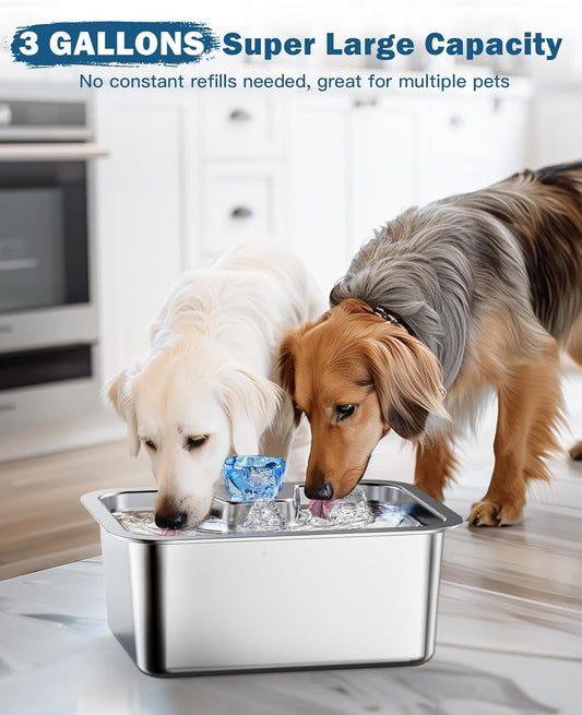 Large Dog Water Fountain Stainless Steel,3 Gallon Extra Big Pet Water Fountain for Large Dogs with 4 Filters,Automatic Dog Water Bowl Dispenser Drinking Fountains,Easy to Clean,Quiet Pump