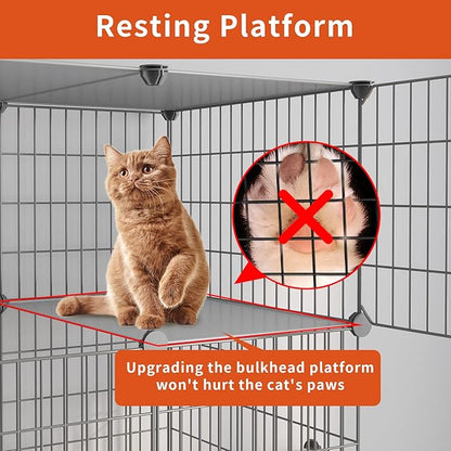 Oneluck Cat Cage with Litter Box,4-Tier DIY Enclosures Large Playpen Detachable Metal Wire Kennel Indoor Crate Large Exercise Place Ideal for 1-2 Cats (41.3" L x 17.8" W x 55.1" H)